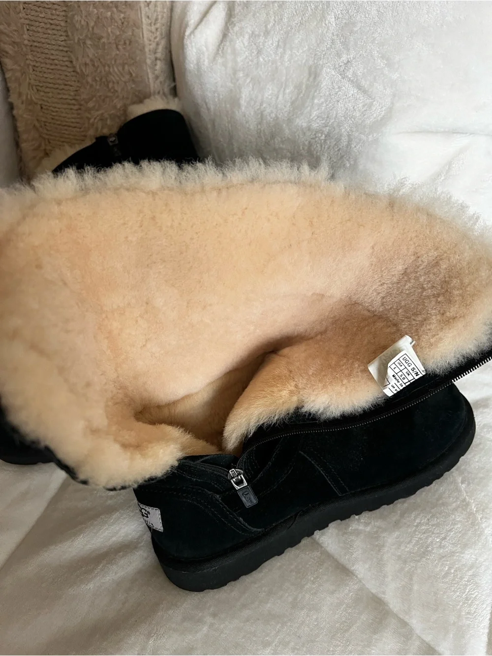 UGG Black Suede Shearling-Lined Mid-Calf Boots